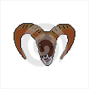 Vector illustration goat head in pixel art.