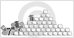 Vector illustration of Gold and cash reserve depicting wealth and security