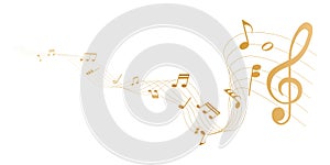 Vector illustration of gold colored sheet music - musical notes melody