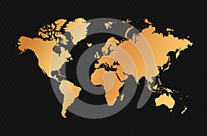 Vector illustration of gold colored world map on black background