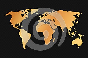 Vector illustration of gold colored world map on black background