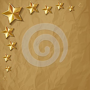 Vector illustration of gold shiny stars in the corner on a crumpled paper brown background