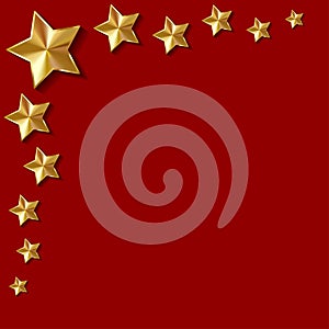 Vector illustration of gold shiny stars in the corner on a red background