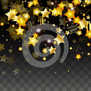 Vector Illustration with Gold Stars on Black Transparent Background.