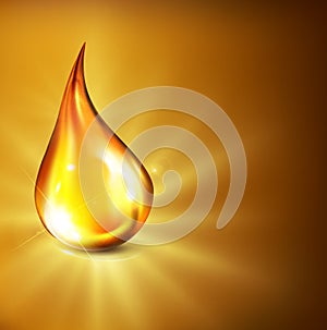 Vector illustration: golden drop of oil, golden serum, falling o