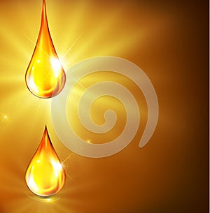 Vector illustration: golden drops of oil, golden serum, falling