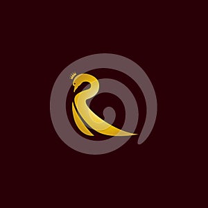 vector illustration of golden swan forming letter R for logo