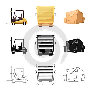 Vector illustration of goods and cargo logo. Set of goods and warehouse stock symbol for web.