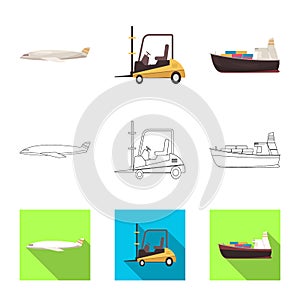 Vector illustration of goods and cargo sign. Set of goods and warehouse stock vector illustration.