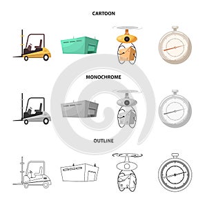 Vector illustration of goods and cargo symbol. Set of goods and warehouse vector icon for stock.