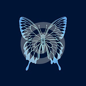 Vector illustration of gradient butterfly on blue background