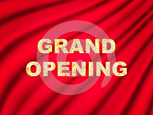 Vector illustration. Grand opening. Red curtains background