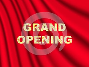 Vector illustration. Grand opening. Red curtains background