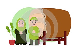 Vector illustration graphic of eid mubarak with Muslim Couple. Perfect for ramadan posters, ui, ux