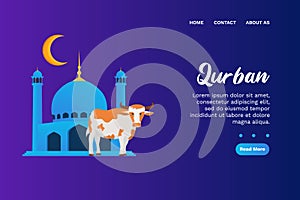 Vector illustration graphic of Qurban. A Mosque with Qurban cow. Perfect for poster