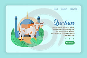 Vector illustration graphic of Qurban. A Mosque with Qurban cow. Perfect for poster