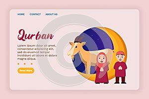 Vector illustration graphic of Qurban. Muslim couple with Qurban Goat. Perfect for poster