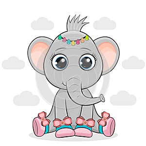 Vector illustration of a gray baby elephant on a white background.