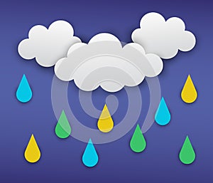 Vector illustration of gray clouds with rain on the dark blue background