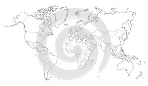 vector illustration of gray colored world map with political borders