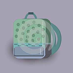 Vector illustration of Green and Blue school Bag, Backpack, isolated on violet background