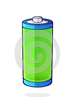 Vector illustration. Green color of the energy status of electrical device accumulator. Full charge level battery indicator