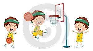 Vector Illustration Of Green NatureVector Illustration Of Kid Playing Basketball