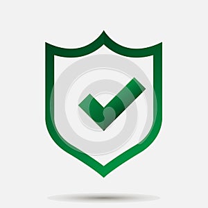 Vector illustration of green shield with tick and cross. Symbol