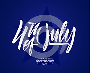 Vector illustration: Greeting card with calligraphic type lettering composition of 4th of July. Happy Independence Day