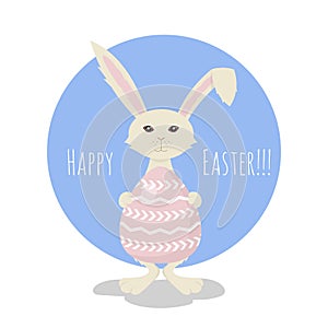 Vector illustration or greeting card with Cute White Easter Bunny