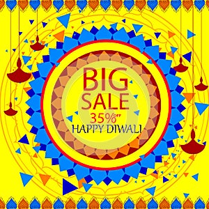 Vector illustration or greeting card of Diwali festival with stylish beautiful oil lamp and Diwali elements,Diwali SALE, Diwali Sp