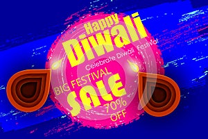 Vector illustration or greeting card of Diwali festival with stylish beautiful oil lamp and Diwali elements,Diwali SALE, Diwali Sp