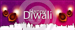 Vector illustration or greeting card of Diwali festival with stylish beautiful oil lamp and Diwali elements,Diwali SALE, Diwali Sp