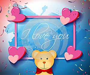 Vector illustration greeting  card with message `I love you`