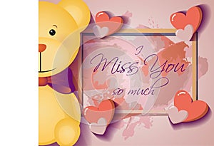 Vector illustration greeting  card with message `I miss you so much`