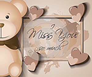 Vector illustration greeting  card with message `I miss you so much`