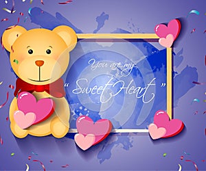 Vector illustration greeting  card with message `you are my sweetheart`