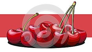 Vector illustration of a group of cherry berries on a label
