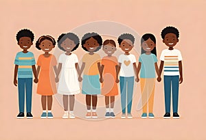 a vector illustration of a group of children holding hands each other