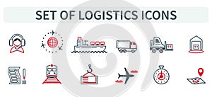 Vector illustration of a group, a set of icons, miniature infographics in one style, logistics, product delivery, payment, order.