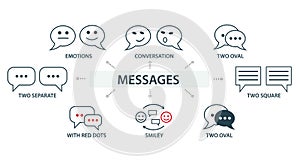 Vector illustration of a group, a set of icons, miniature infographics in one style, messages , chat, letter. Web icons. Conversat