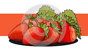 Vector illustration of a group of strawberries on a label.