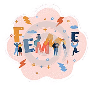 Vector illustration of Group of women Feminists come together