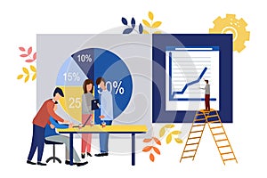 Vector illustration. Growth chart concepts, work of professional people teamwork. Flat style