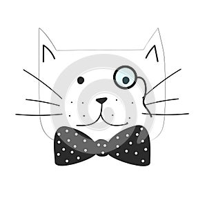 Vector illustration of the grumpy cat with bow tie