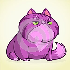 Vector illustration of grumpy purple cat. Fat cartoon cat with a grumpy expression.