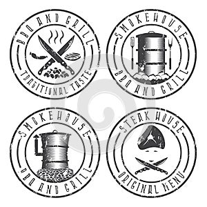 Vector illustration grunge set of BBQ , steakhouse and smokehouse