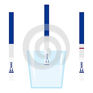 Vector illustration guide how to use pregnancy test - negative HCG pregnancy test strips in jar of urine .