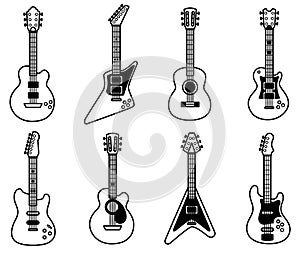 Vector guitar isolated icon set