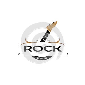 Vector illustration of guitar rock logo creative design  A